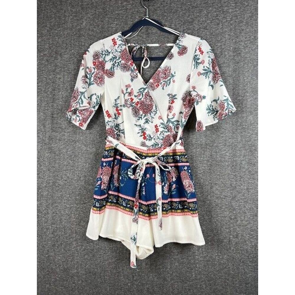Blue Rain Women's Floral Faux Wrap Peplum Romper Size XS